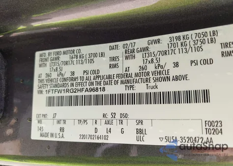 2017 Ford F-150 Raptor z USA, uszkodzony, nr VIN 1FTFW1RG2HFA96818